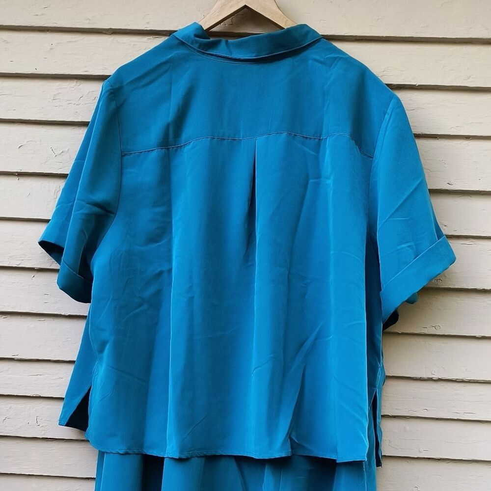 Woman Within Teal Blue Two-Piece Button Front Dress Set - Picture 4 of 13